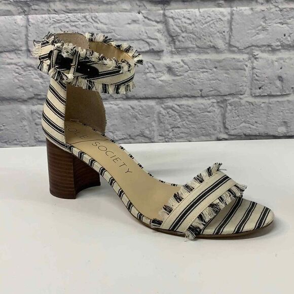 Sole Society So-Helgah Sandals Womans 10 Striped Block‎ Heel Ankle Strap - Picture 1 of 8